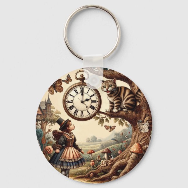 Llavero Alice & Cheshire Cat: Whimsical Wonderland Fantasy (Anverso)