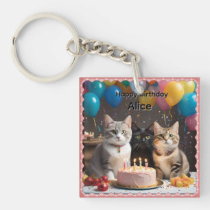Llavero Alice Nombre Con Gatos De Fiesta De Cumpleaños,