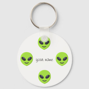 Llavero Alien Emoji Face  and '' Your Name Here "