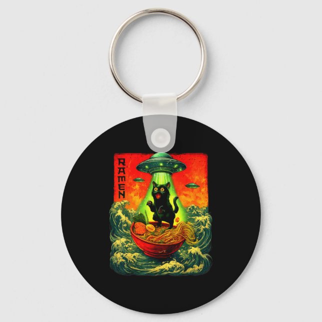 Llavero Alien Ramen Cat Ufo Japanese Retro Art Gifts Men W (Anverso)