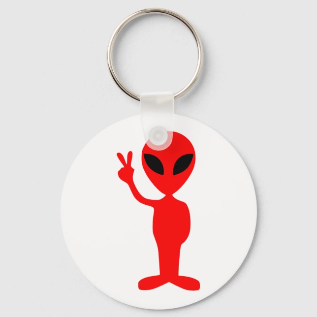 Llavero Alienígena Rojo Gestando Signo de Paz con mano (Anverso)