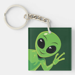 Llavero Alienígena verde saludando dibujo animado amistoso