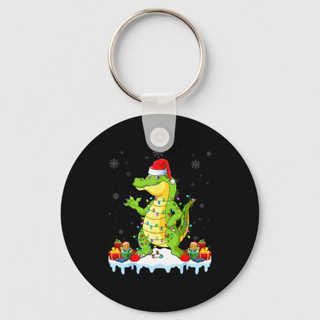 Llavero Alligator Wearing Xmas Lights Santa Hat Alligator  (Anverso)