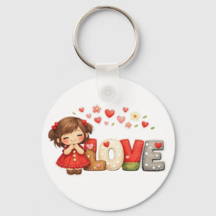 Llavero Almohada de lanzamiento de corazón "AMOR" y niña C