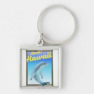 Llavero ¡Aloha! Hawái! Cartel de viaje de delfines