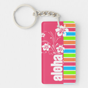 Llavero Aloha rosado; Arcoiris retro
