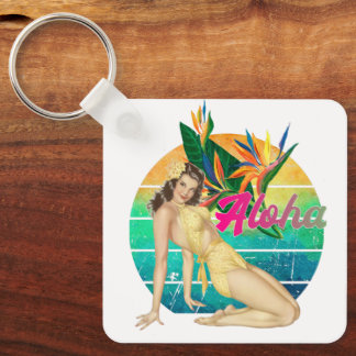 Llavero Aloha Tropical Pin-up chica retro arte de puesta d
