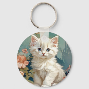 Llavero Alphonse Mucha Estilo Gato Blanco