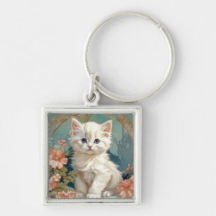 Llavero Alphonse Mucha Estilo Gato Blanco