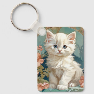 Llavero Alphonse Mucha Estilo Gato Blanco