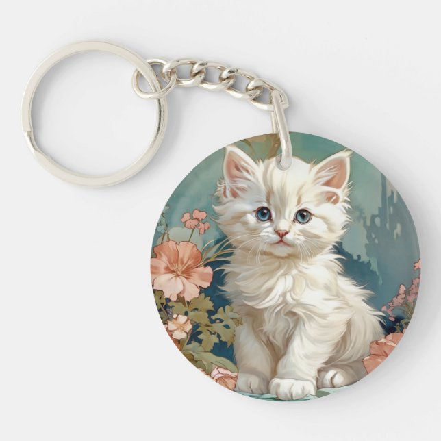 Llavero Alphonse Mucha Estilo Gato Blanco (Frente)