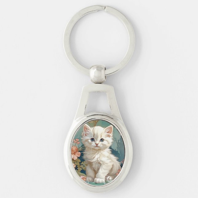 Llavero Alphonse Mucha Estilo Gato Blanco (Anverso)