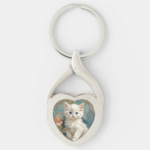 Llavero Alphonse Mucha Estilo Gato Blanco