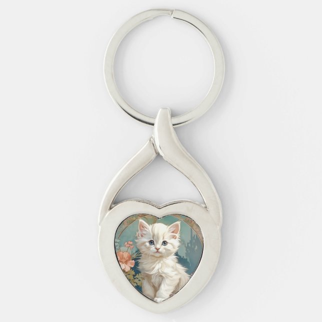 Llavero Alphonse Mucha Estilo Gato Blanco (Anverso)