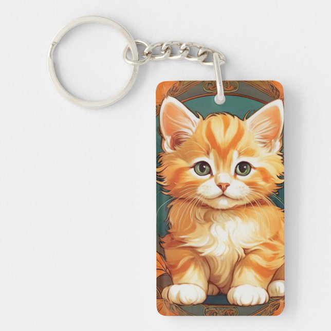 Llavero Alphonse Mucha Style Naranja Cat (Frente)