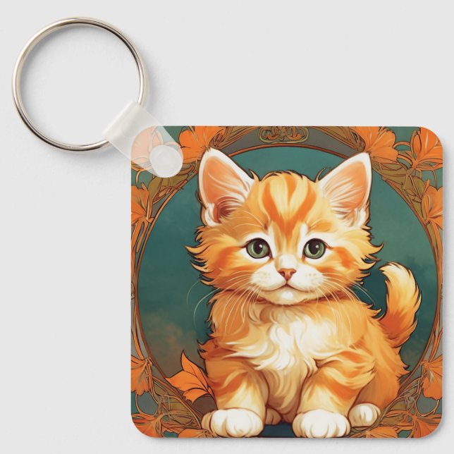 Llavero Alphonse Mucha Style Naranja Cat (Anverso)