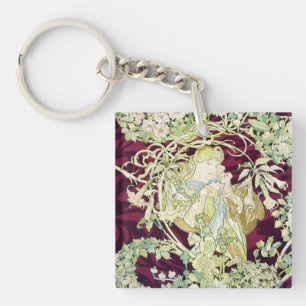 Llavero Alphonse Mucha vintage, mujer con margarita