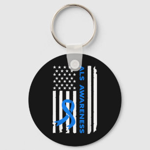 Llavero Als Awareness Blue Ribbon Bandera Americana