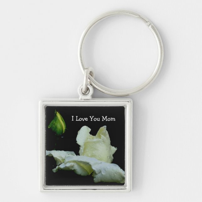 Llavero Ama Mamá Blanca Rosebud Flower Keychain (Frente)