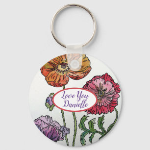 Llavero Ama Nombrar Red Poppies Watercolor Key Ring