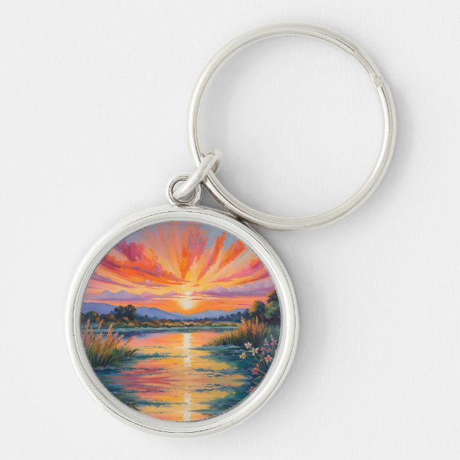 Llavero Amanecer en la acuarela del estanque (Frente)