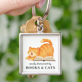 Llavero Amante de gatos y libros divertido dicho