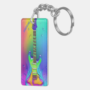 Llavero Amante de la música de guitarra neón personalizada