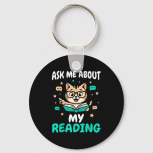 Llavero Amante de libros de gatos - maestro leyendo - homb