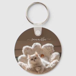 Llavero Amante del gato blanco majestuoso