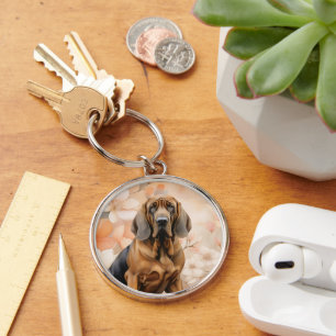 Llavero Amante del perro Bloodhound y flores de melocotón