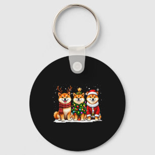 Llavero Amante del perro Shiba Inu Retro Navidad Santa Ren