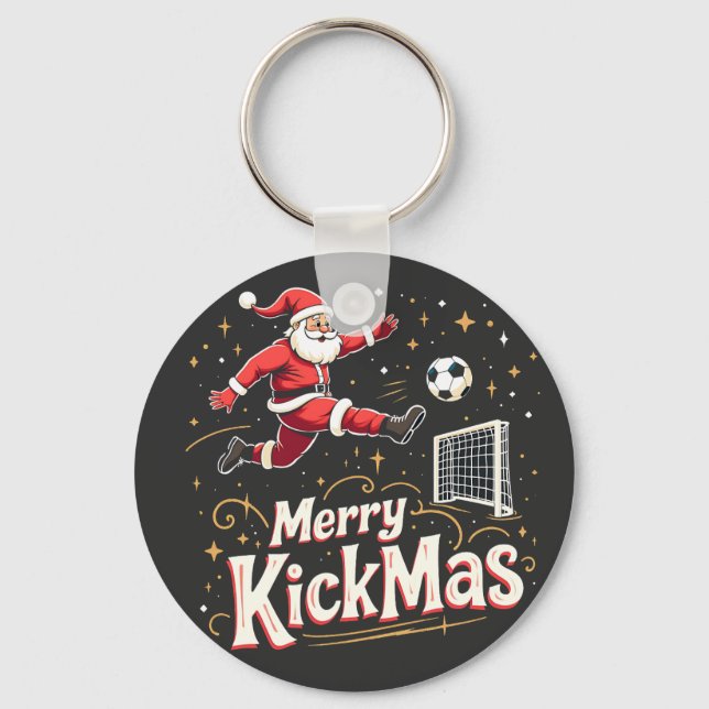 Llavero Amantes del fútbol de Papá Noel y Feliz Kickmas (Anverso)