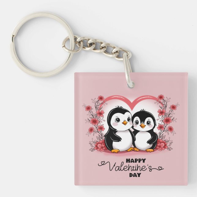 Llavero Amantes del pingüino Personalizado se alegran el d (Frente)