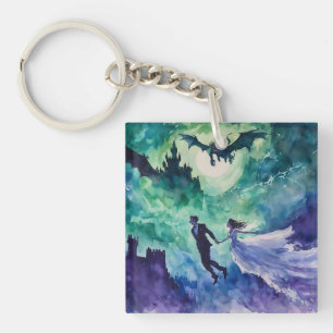 Llavero Amantes voladores - Pintura de acuarela