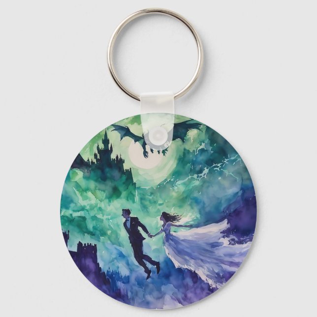 Llavero Amantes voladores - Pintura de acuarela (Anverso)