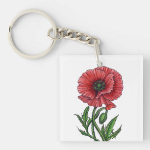 Llavero Amapola roja, acuarela y tinta