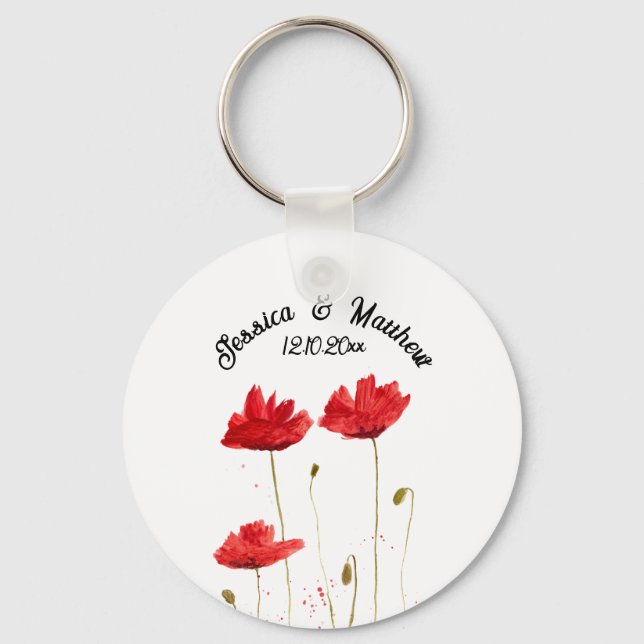 Llavero Amapolas Rojo floral Agua Fuerte Bodas (Anverso)