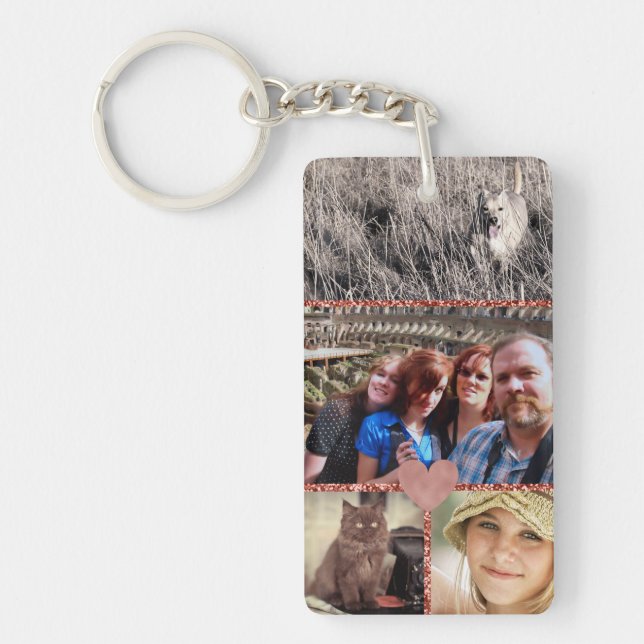 Llavero Amar al Collage de fotos de la familia Girly Heart (Frente)