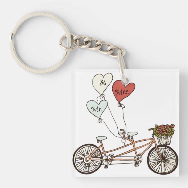 Llavero Amar la bicicleta tándem con la cadena de globos (Frente)