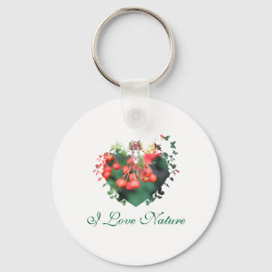 Llavero amar la naturaleza,frutas rojas,verde,marco en for
