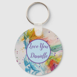 Llavero Amar tu nombre Rainbow Unicorn Watercolor Key Ring