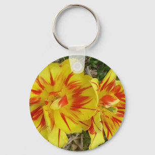 Llavero Amarillo con flor de rayas rojas