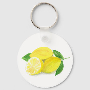 Llavero Amarillo de cítricos limón fruta acuarela Verano