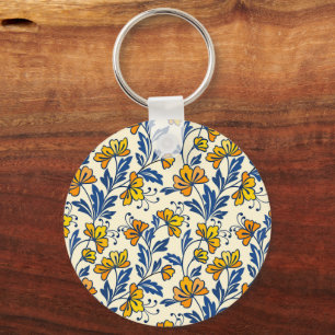 Llavero Amarillo Naranja Floral Folclórico Azul Hoja Vinta