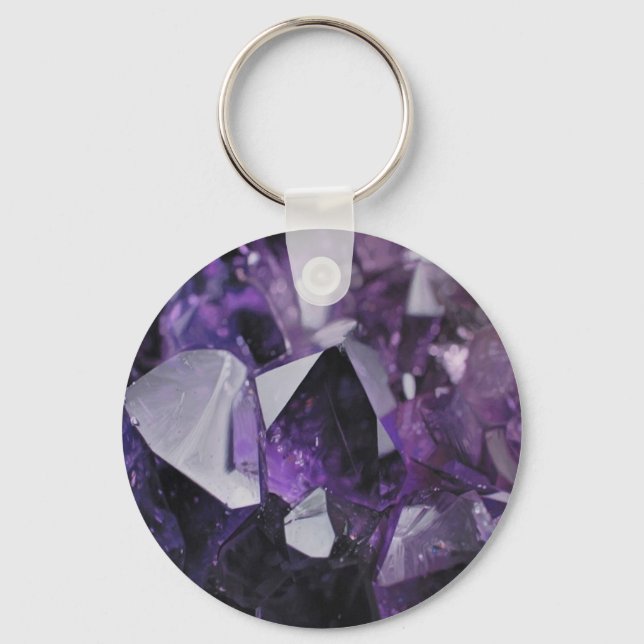 Llavero amatista morado de cristal geométrico de moda (Anverso)