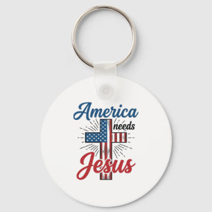 Llavero América Necesita Jesús Diseño de Camiseta de Cruz