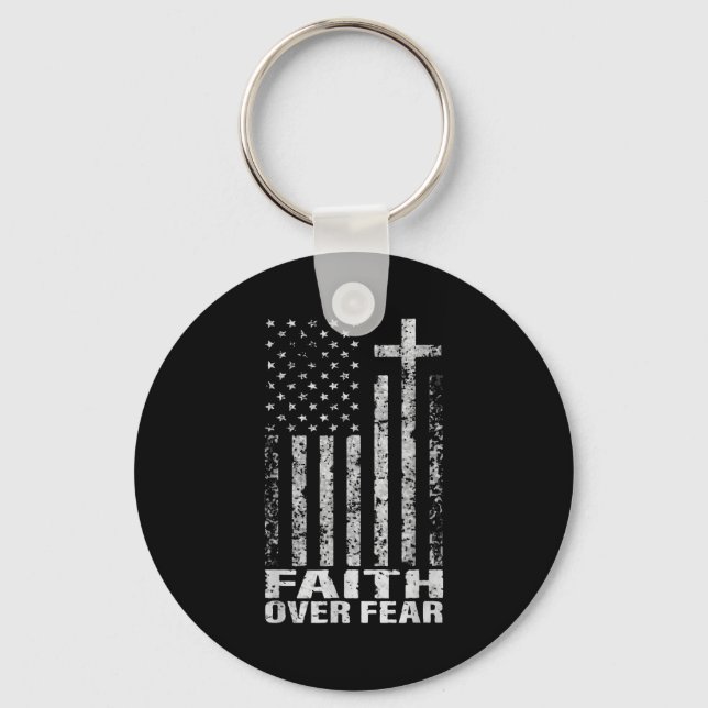 Llavero America Pride Us Flag Faith Over Fear Christian Bi (Anverso)