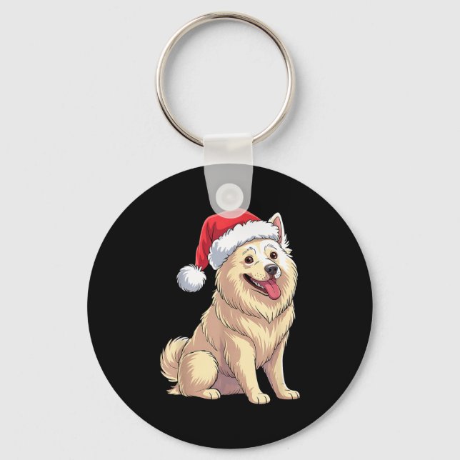 Llavero American Eskimo Dog Christmas Santa Hat Pet Dog Lo (Anverso)