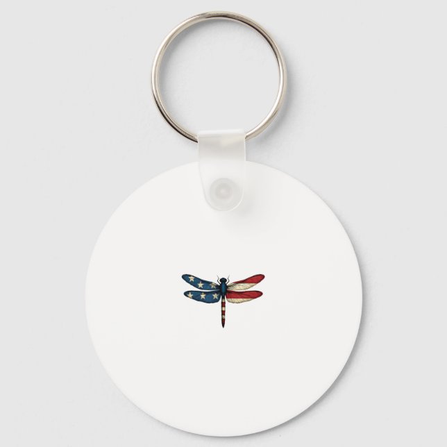 Llavero American Flag Dragonfly Patriotic 4th of July Red  (Anverso)