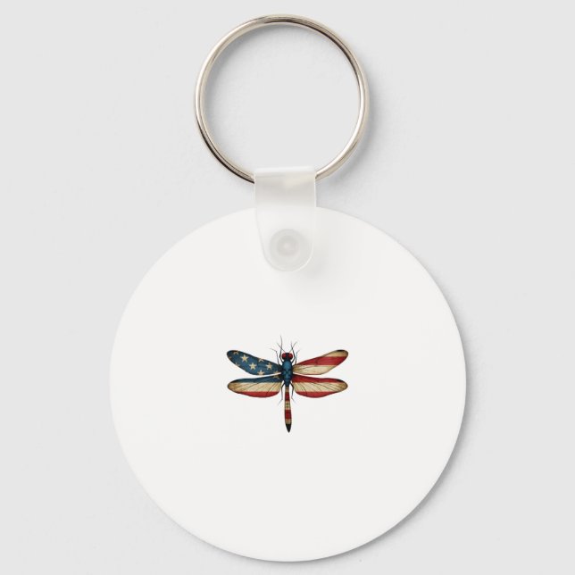 Llavero American Flag Dragonfly Patriotic 4th of July Red  (Anverso)